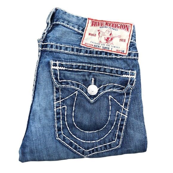 TRUE Religion Jeans Size 33 RICKY SUPER T Blue - Picture 1 of 10